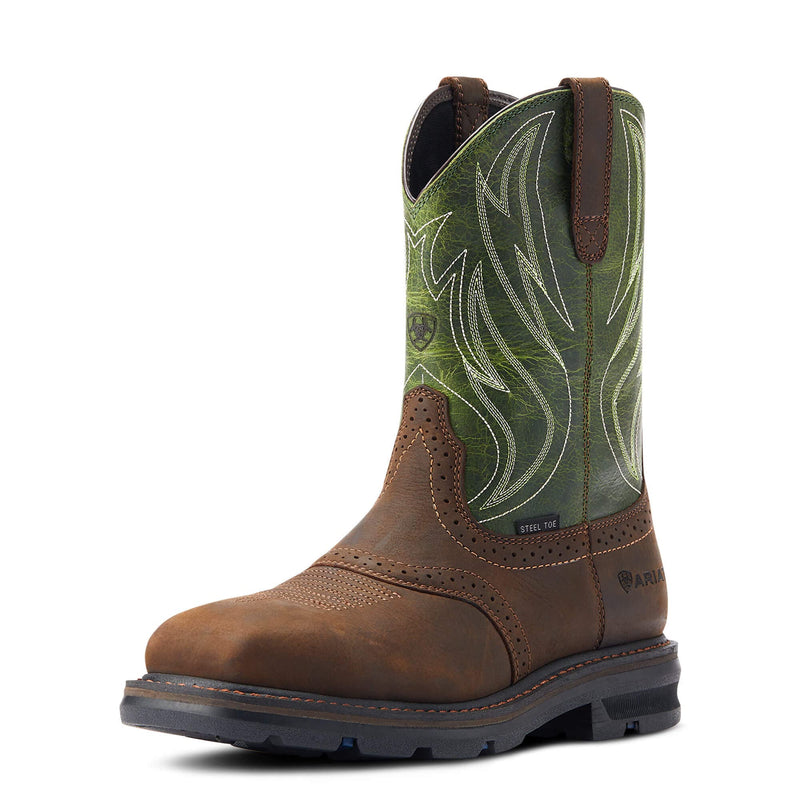ARIAT BMVY9 Mens Sierra Shock Shield Steel Toe Work Boot Dark Brown/Grass Green 11 Wide