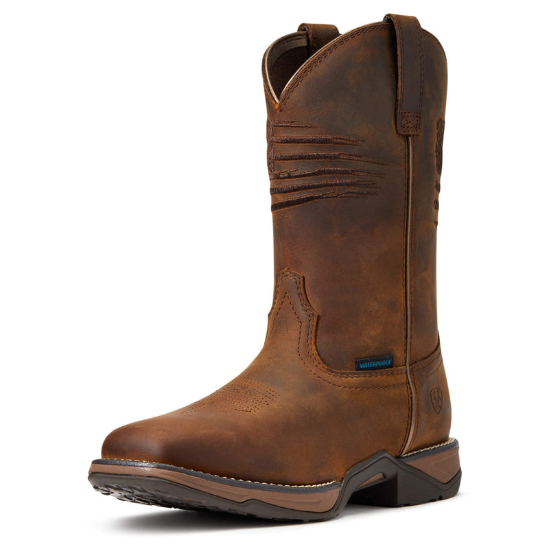 ARIAT Womens Anthem Patriot Waterproof Western Boot Distressed Brown 8.5