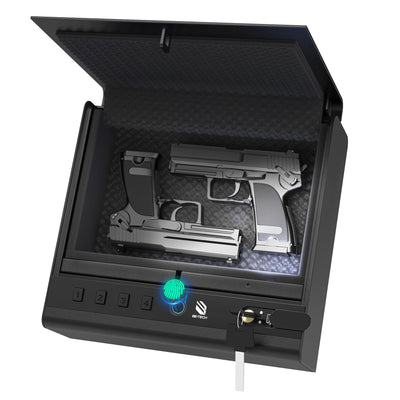 BE-TECH Gun Safe for Handgun Large Capacity Biometric Pistol Safe with 99.9% Accuracy Fingerprint Quick Access - Ideal for Nightstand Car Bedside Wall