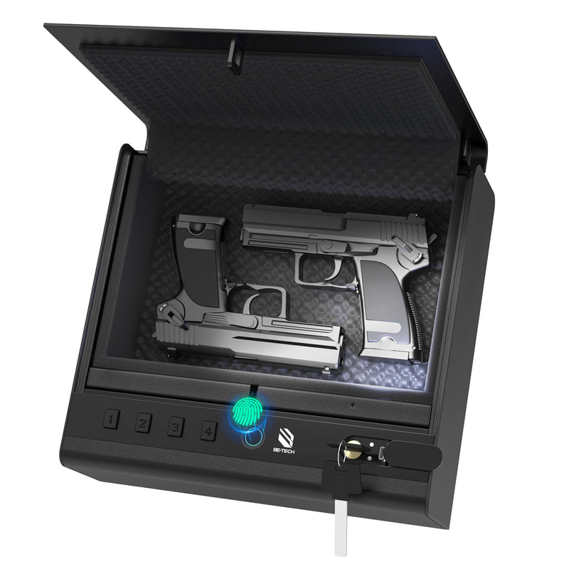 BE-TECH Gun Safe for Handgun Large Capacity Biometric Pistol Safe with 99.9% Accuracy Fingerprint Quick Access - Ideal for Nightstand Car Bedside Wall