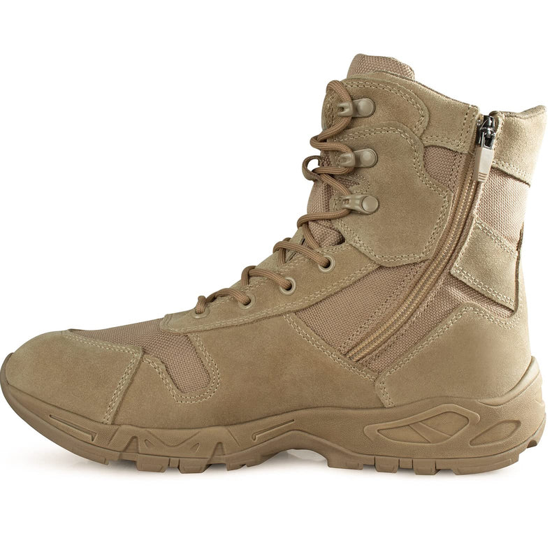 QUNLON Tactical Boots for Men Lightweight Military Boots 8 Inches Mens Combat Boots Side Zipper Desert Jungle Boots Army Work Boots Outdoor Motorcycle Boots-Beige 7.5US
