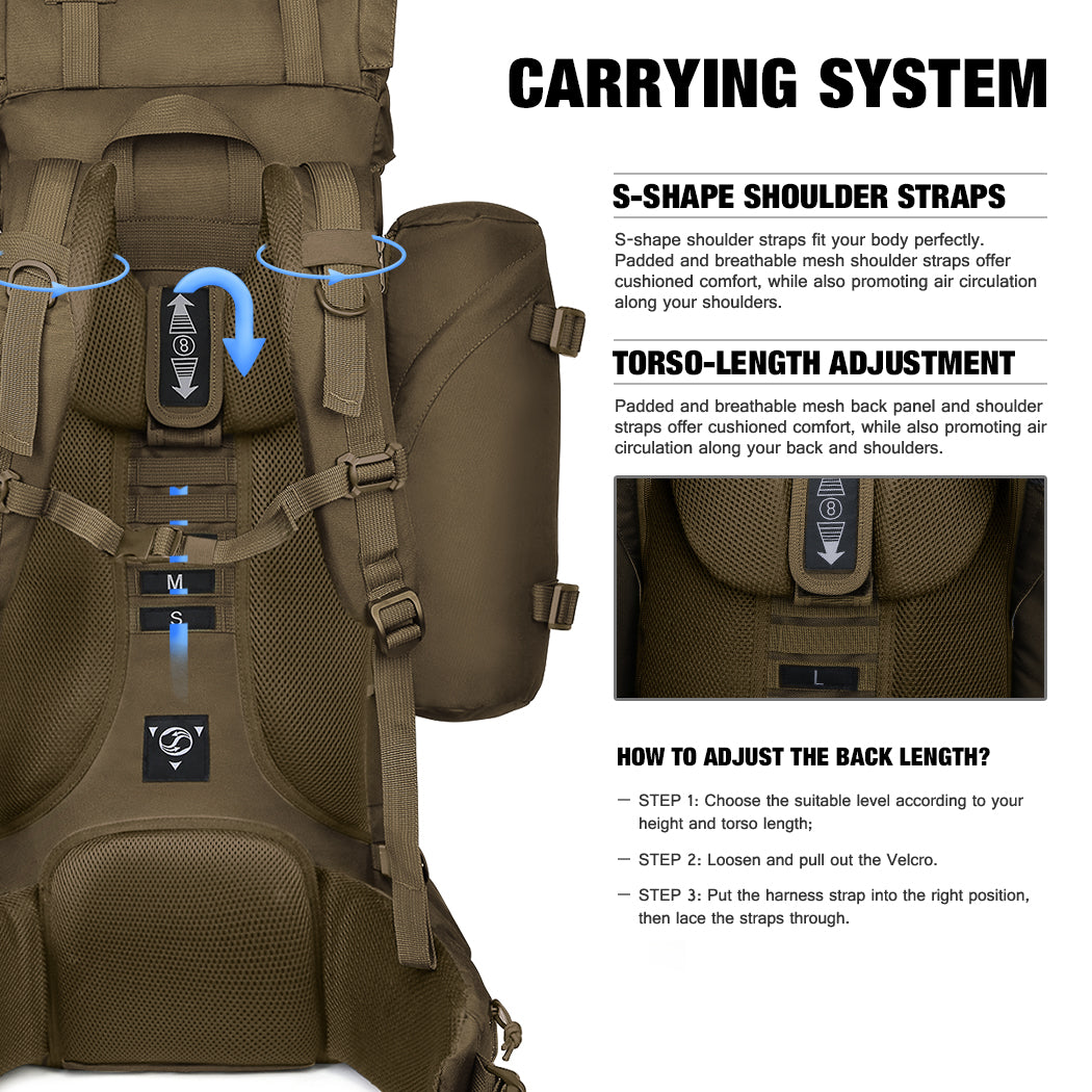 MARDINGTOP 65+10L Tactical Backpack with Rain Cover