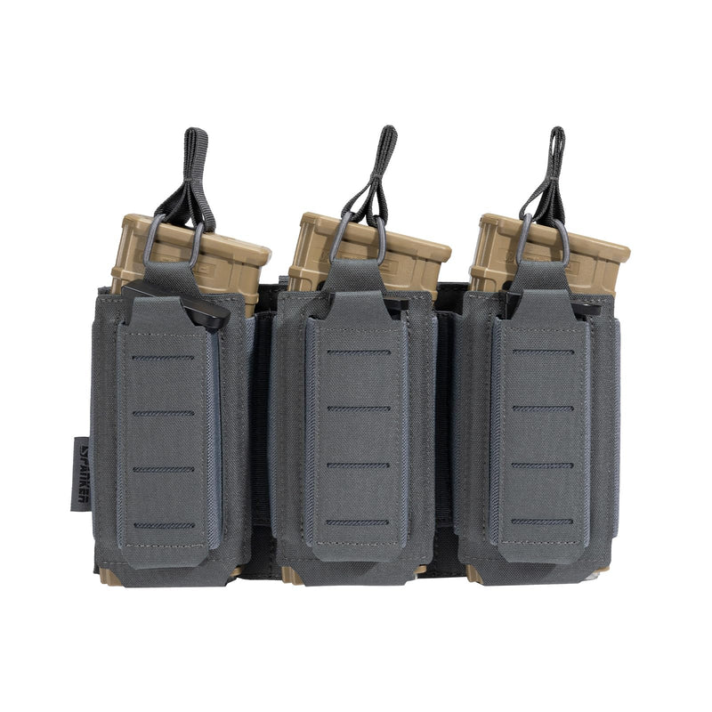 EXCELLENT ELITE SPANKER Tactical Open-Top Single/Double/Triple Molle Mag Pouch Tactical Bag Accessories Holder(Triple Grey)