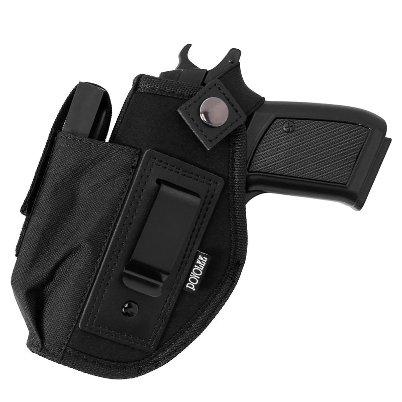 POYOLEE Concealed Carry Gun Holster Universal 9mm Holster for Men Women IWB Pistol Holder W/Mag Pouch Fits Glock 17 19 43 S&W M&P Sig P320 P229 ec9s (Black02(with Mag Pouch) Left-Handed Draw (IWB))
