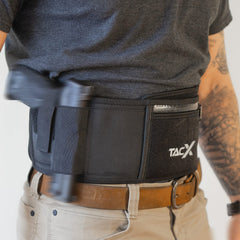 Belly Band Holster for Active Concealed Carry | Universal Design | IWB/OWB Pistol Belt | RFID Blocking Water Proof Zipper Gear Pocket | Spare Mag Pouch | Running Hiking Jogging
