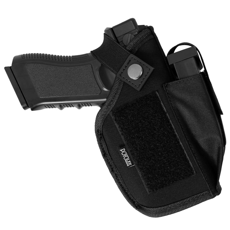POYOLEE Gun Holster with Laser/Light Concealed Carry OWB Pistol Holsters for Men Women Molle Soft Handgun Case W/Magazine Pocket. (Black02 (MOLLE) with Mag Pouch Right-Handed Draw(OWB))