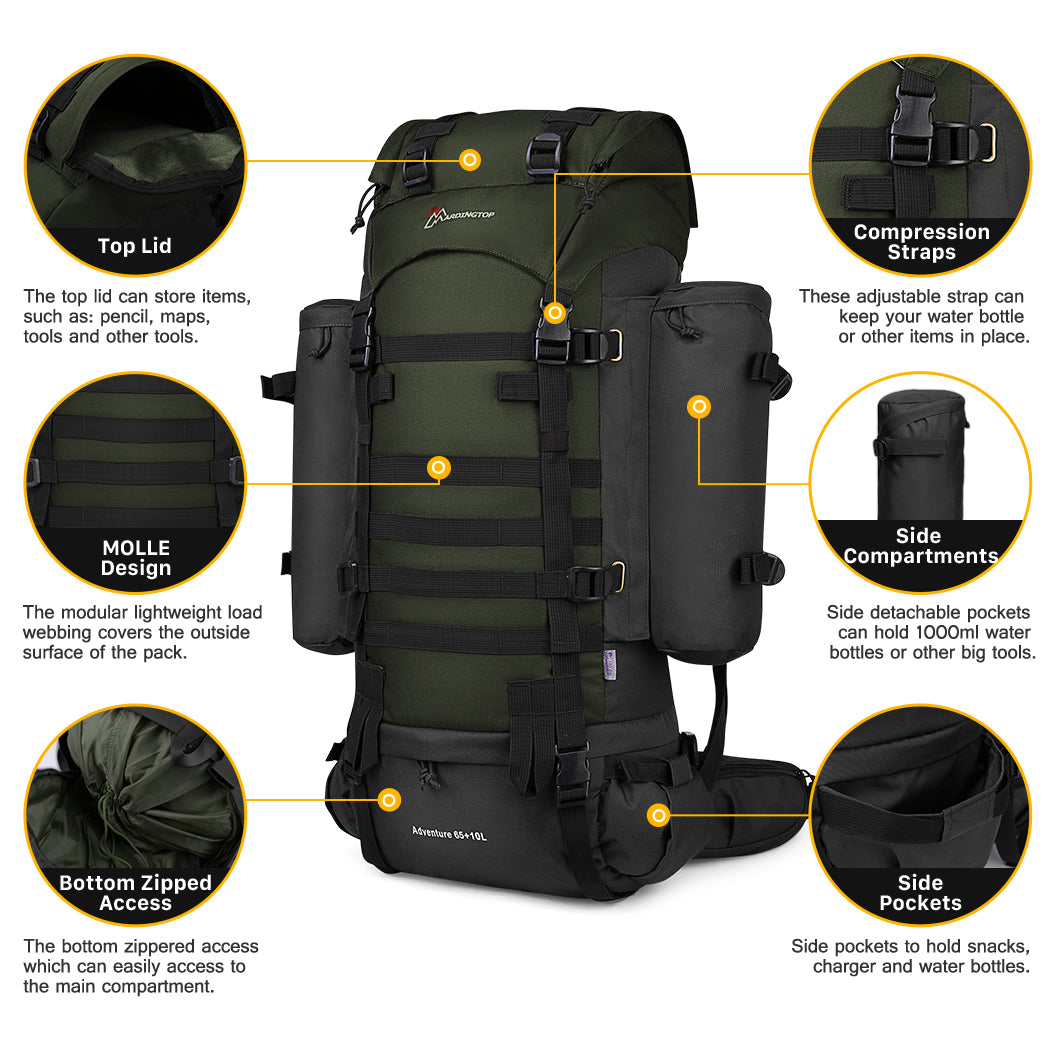 MARDINGTOP 65+10L Tactical Backpack with Rain Cover