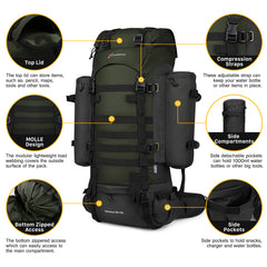 MARDINGTOP 65+10L Tactical Backpack with Rain Cover