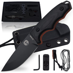 Holtzmans Gorilla Survival Baby Bloodline Fixed Blade Neck Knife with Kydex Sheath & Ferro Rod (Black+Orange)