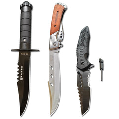 DOOM BLADE 3 Piece Large Blade Pocket Folding Knife And Fixed Blade Knife with Nylon Sheath Combo SetHunting KnivesSurvival Knife440C Steel BladeFor Outdoor Hunting Camping (Type-2)