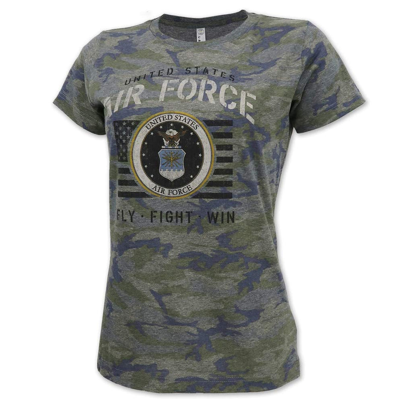 Armed Forces Gear United States Air Force Ladies Vintage Camo Stencil T-Shirt (Medium)