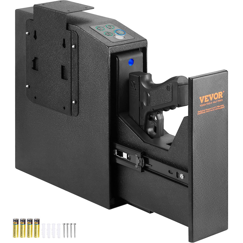 VEVOR Mounted Gun Safe for Pistols Biometric Gun Safe with Three Quick Access Ways of Fingerprints Passwords and Keys Handgun Safe for 1 Pistol for Home Bedside Nightstand Wall