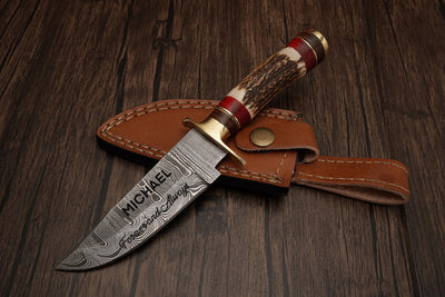 8 inch Handmade Personalized Damascus Knife set for Groomsmen gifts | Fixed blade knife for Survival Camping Bushcraft Ergonomic