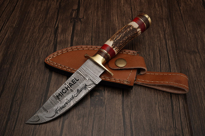 8 inch Handmade Personalized Damascus Knife set for Groomsmen gifts | Fixed blade knife for Survival Camping Bushcraft Ergonomic