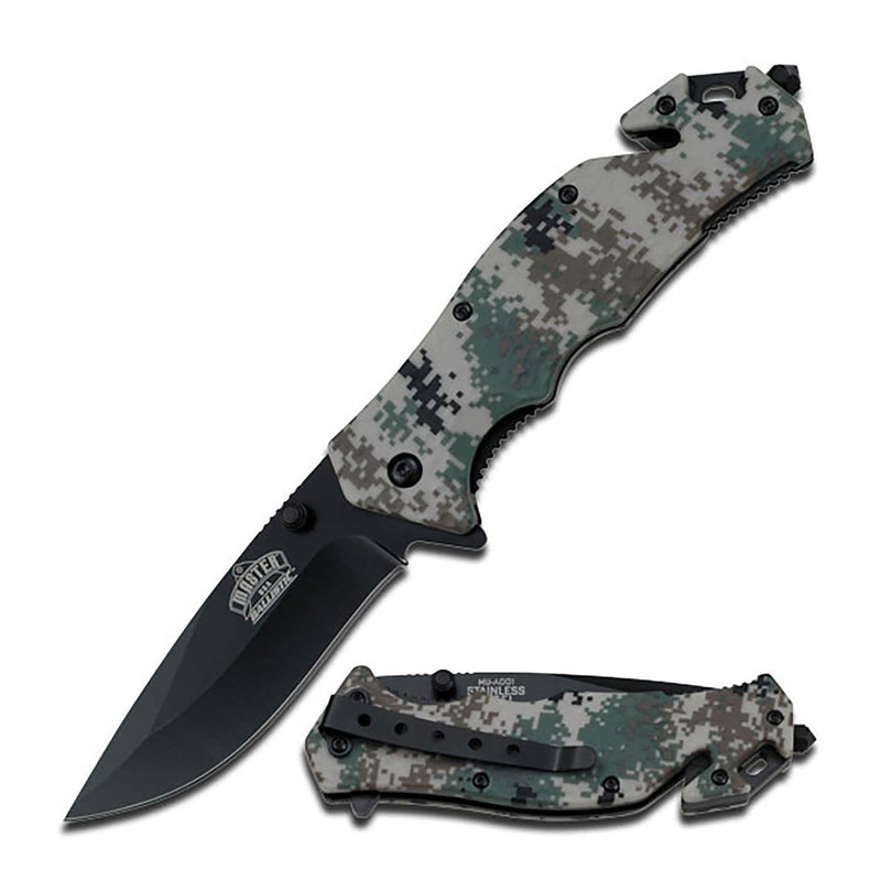 Master USA MU-A001DG Spring Assist Folding Knife Black Blade Digital Marine Camo Handle 4-1/2-Inch Closed