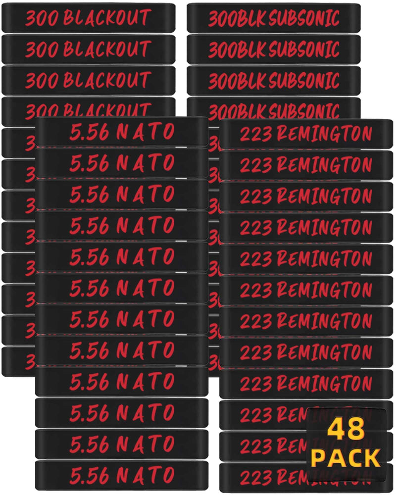 48 Pack Magsaddle Magazine Marking Bands 5.56 NATO 223 Remington 300 Blackout 300BLK Subsonic Ammo Caliber Label Identification Marker Holster Accessories (Black - Red)