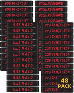 48 Pack Magsaddle Magazine Marking Bands 5.56 NATO 223 Remington 300 Blackout 300BLK Subsonic Ammo Caliber Label Identification Marker Holster Accessories (Black - Red)