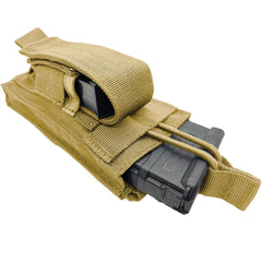 Bear Armz Tactical Rifle and Pistol Mag Pouch | American Company | Open Top Single Double Triple Magazine Holster for Ammo | Universal Tactical Molle Bag Holder (1 Rifle + 1 Pistol [FDE Tan])