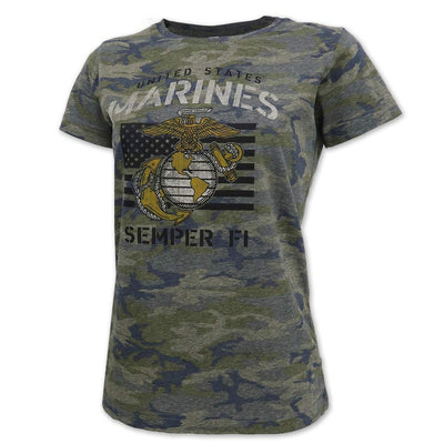 Armed Forces Gear United States Marine Corps Ladies Camo Stencil T-Shirt (Medium)