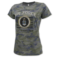Armed Forces Gear United States Air Force Ladies Vintage Camo Stencil T-Shirt (Medium)