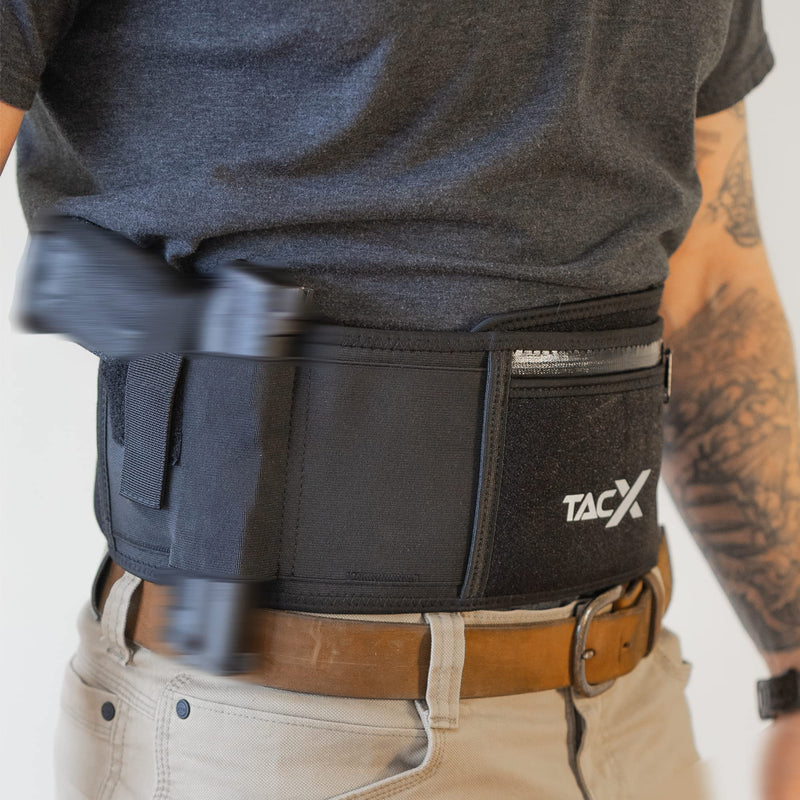 Belly Band Holster for Active Concealed Carry | Universal Design | IWB/OWB Pistol Belt | RFID Blocking Water Proof Zipper Gear Pocket | Spare Mag Pouch | Running Hiking Jogging