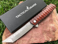 TACTICAL GEARZ Damascus Pocket Folding Knife Rosewood Handle Damascus Blade w/67 Layers & a VG10 Core (Rogue XT)