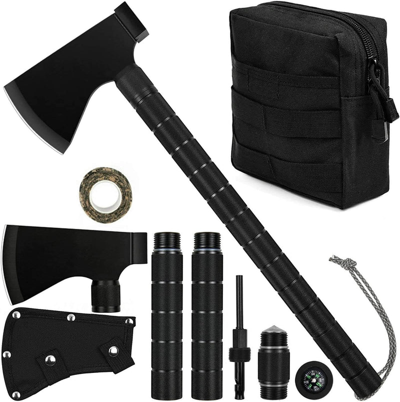 iunio Camping Axe Hatchet with Sheath Multi-Tool Camp Ax Survival Gear Folding Portable Tools for Hiking Backpacking Emergency Hunting Outdoor
