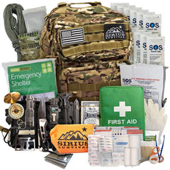 Sirius: Bug Out Bag Starter Kit - 72 Hour Kit for 1 Person – Backpack Survival Kit – 50L Tactical Backpack US Made Food & Water Medical Supplies & Survival Tools (Camo 1 Person)