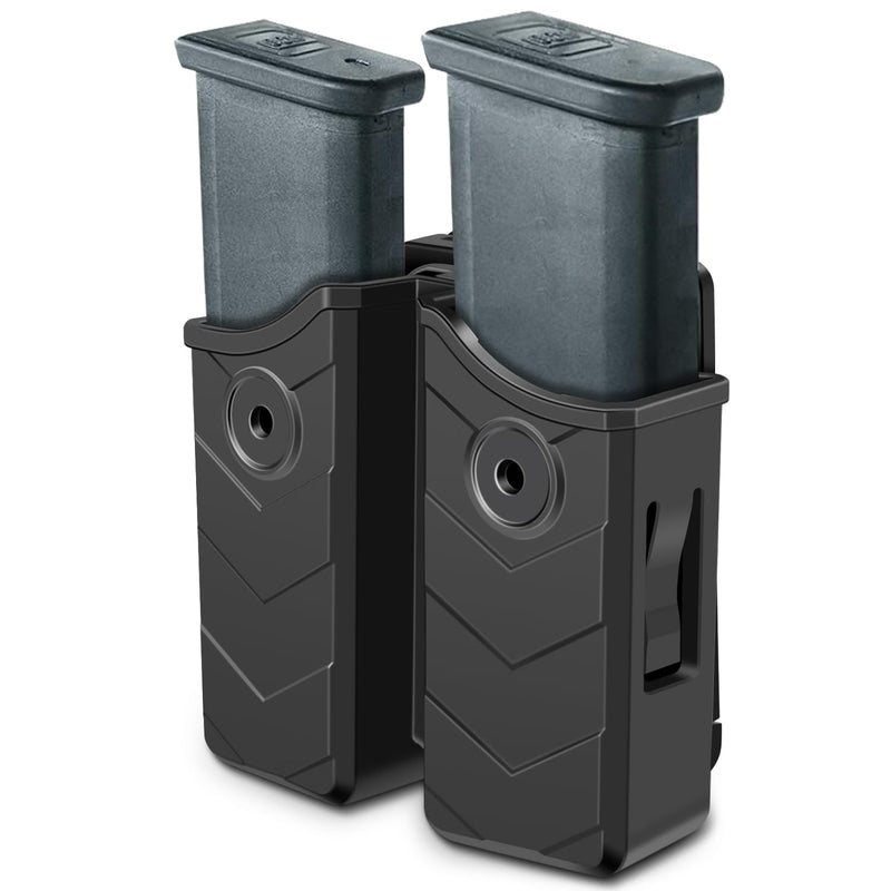 Universal Double Magazine Pouch for Glock Beretta Sig Sauer Taurus Browning S&W H&K Most Pistol MagsUniversal Mag Holder Stack 9mm/.40/.45 Mags Holder(N-Belt Clip Black)
