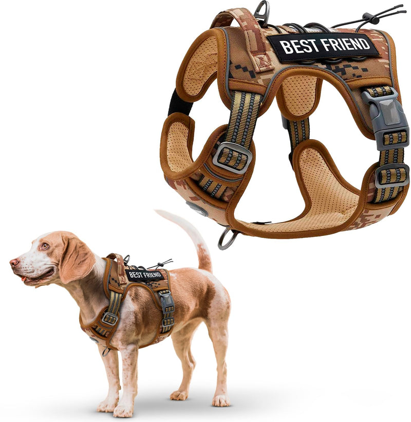 PUREVACY Tactical Dog Harness with Handle Medium. Desert Camouflage 900D Nylon Tactical Dog Vest Harness. No Pull Breathable Dog Tactical Harness with Adjustable Straps and Quick-Release Buckles