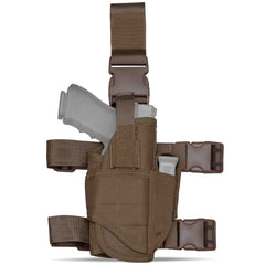 Tacticon Universal Drop Leg Holster | Combat Veteran Owned Company | Tactical Thigh Holster with Mag Pouch | Fits Any Size Pistol or Glock 19 19x 17 21 43x P320 (Coyote Brown Left-Handed (OWB))