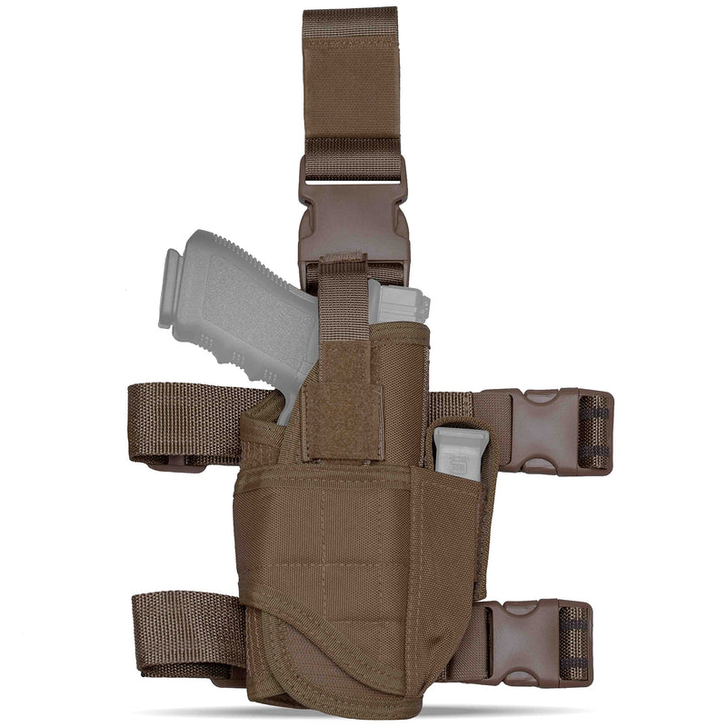Tacticon Universal Drop Leg Holster | Combat Veteran Owned Company | Tactical Thigh Holster with Mag Pouch | Fits Any Size Pistol or Glock 19 19x 17 21 43x P320 (Coyote Brown Left-Handed (OWB))